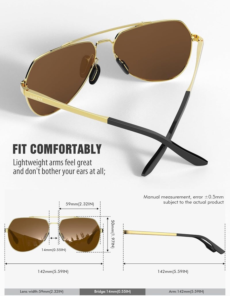 LUENX Aviator Sunglasses for Men Women Polarized New Shades Large Metal Frame - UV 400 Protection - Image 4